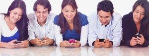 5 people are playing mobile phone